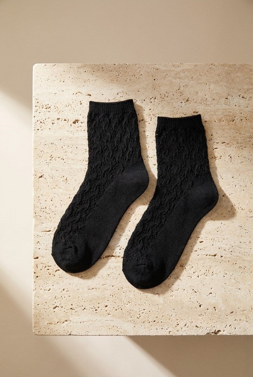 Womens Premium Patterned Knit Socket Socks Black