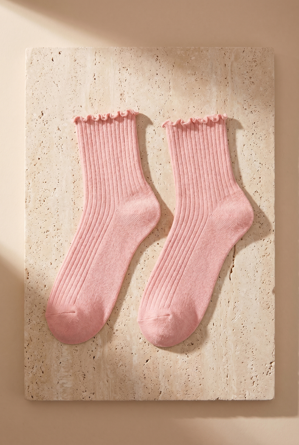 Kadın Renkli Bileği Fırfırlı Soket Çorap Pembe