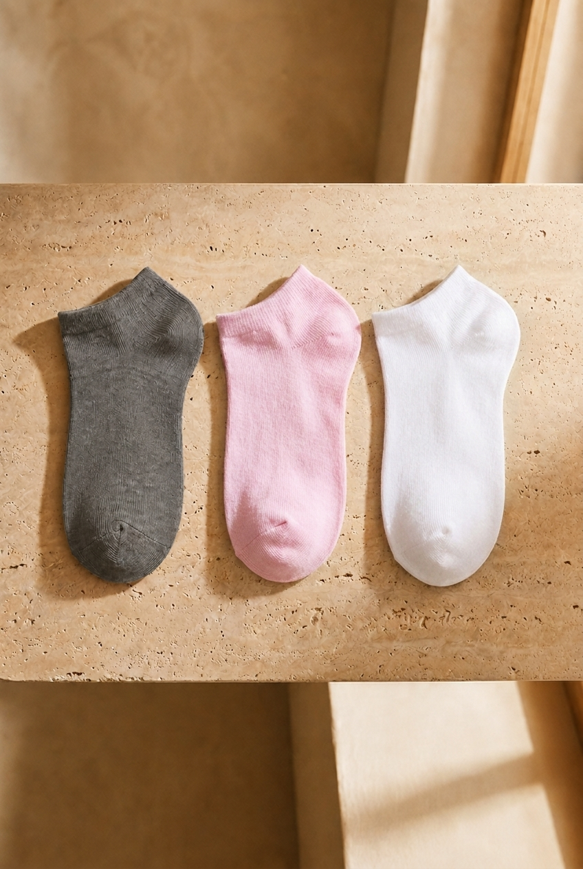 Womens Run 3-Piece Basic Booties Socks White/Pink/Grey
