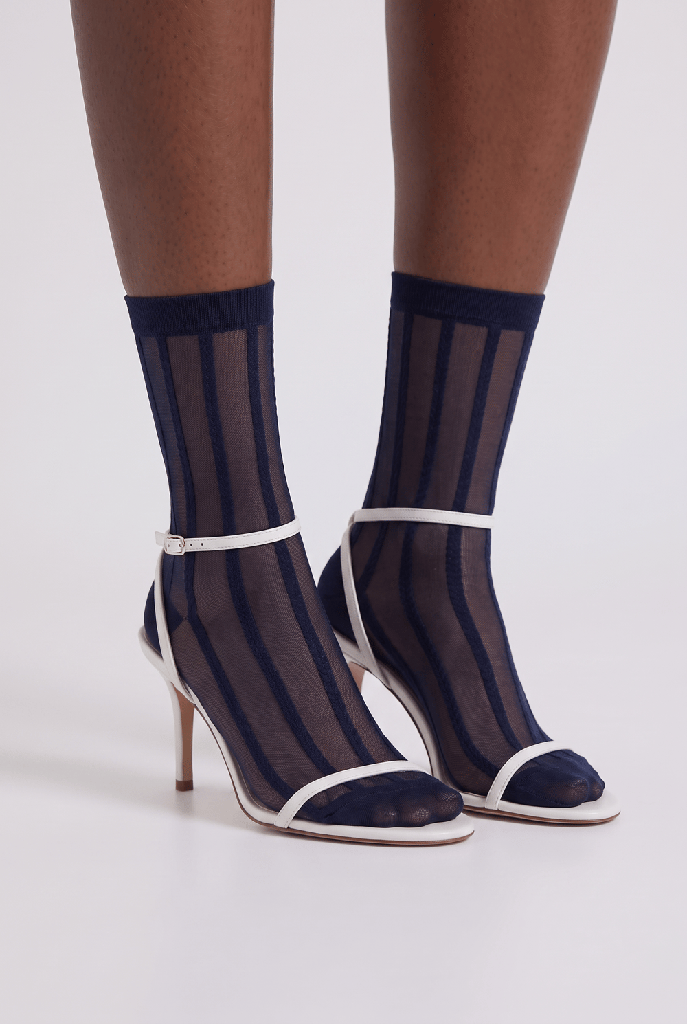 Womens Striped Thin Socket Socks Navy Blue