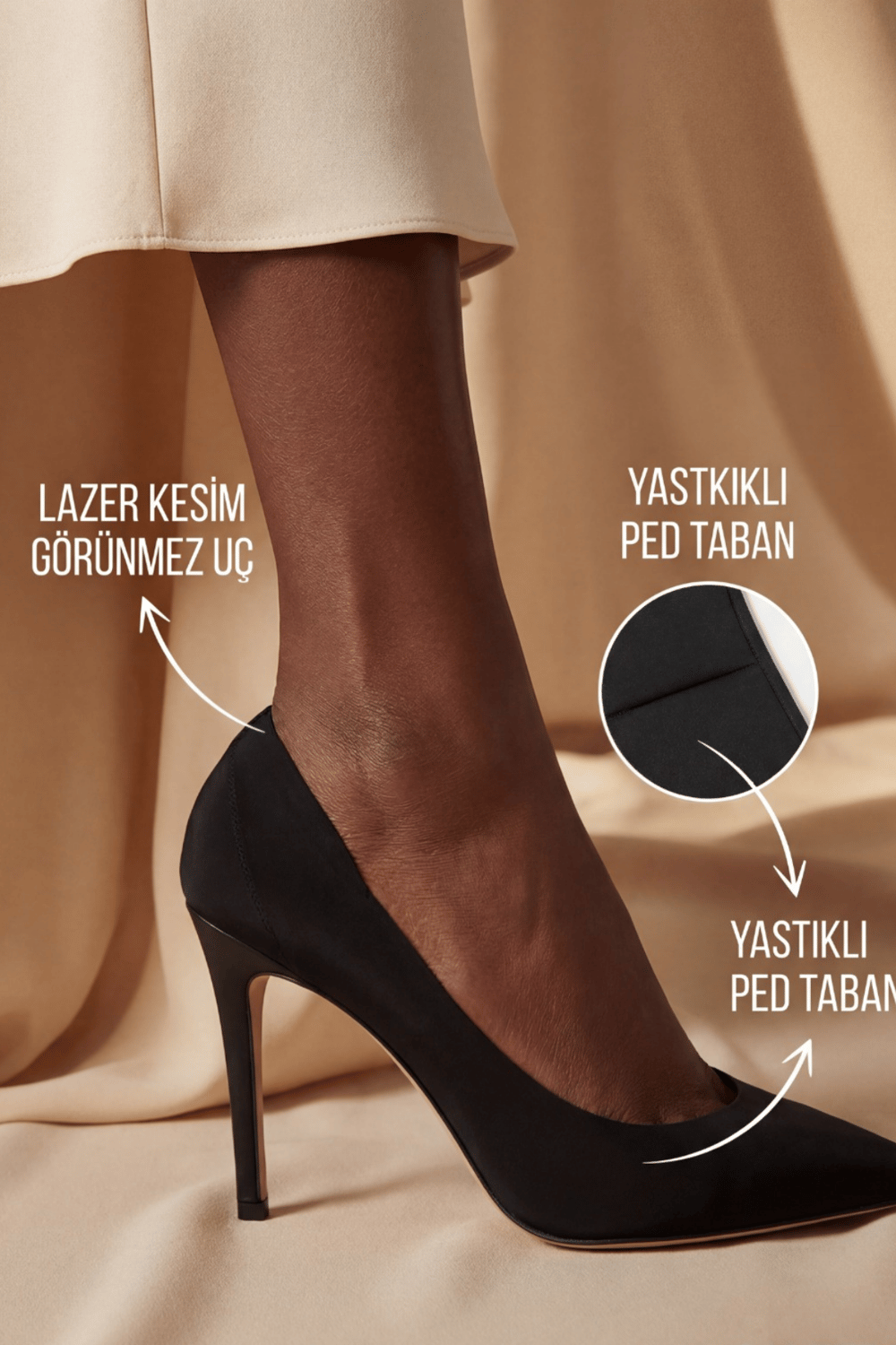 Kadın Tabanı Pedli Lazer Kesim Görünmez Çorap Siyah