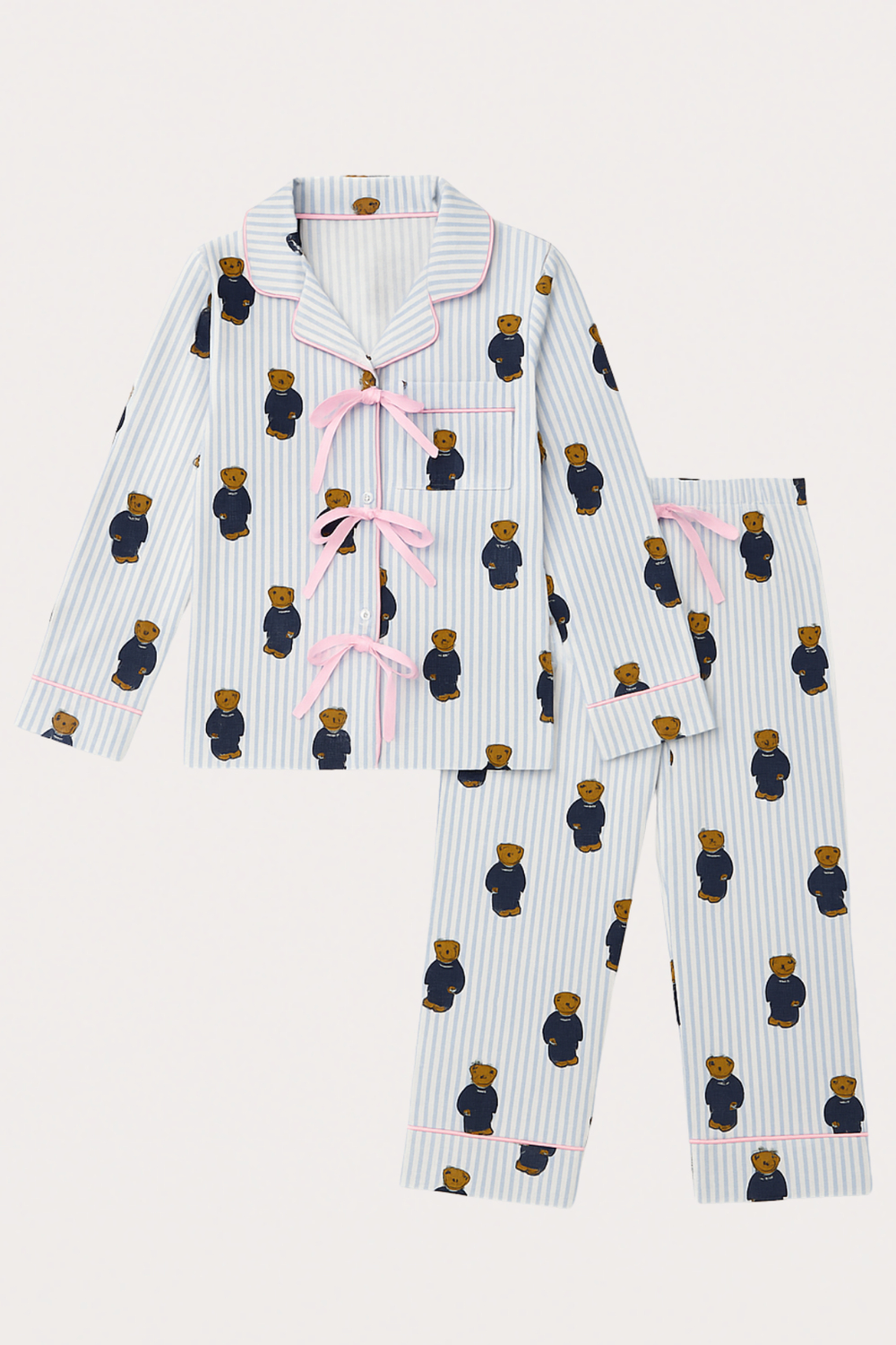 Kadın Teddy Desenli Cepli Pijama Takımı Mavi