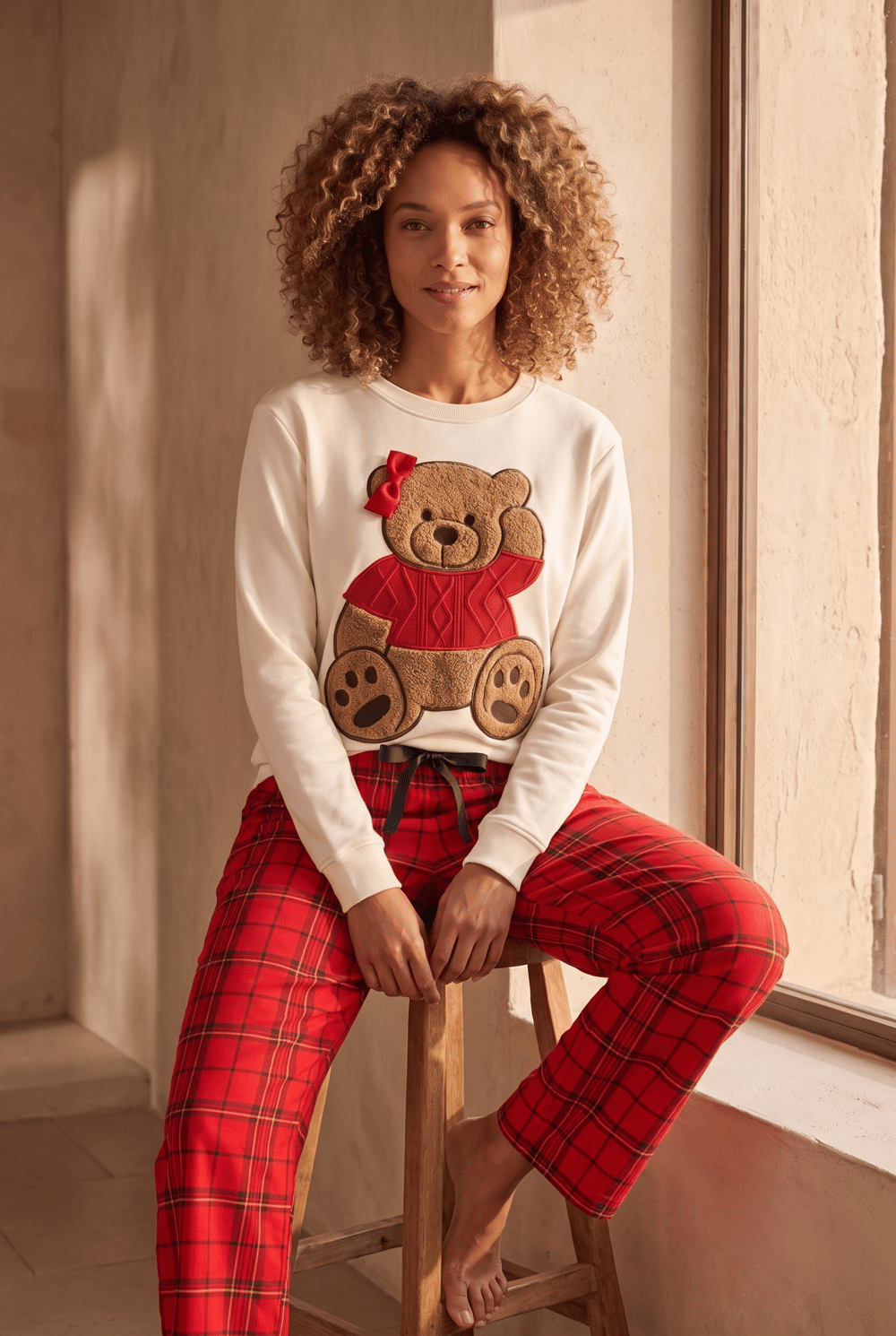 22512W3007 XMASS TEDDY YILBAŞI KADIN PANTOLON Red