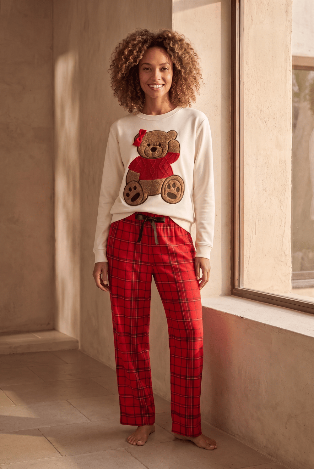 22512W3007 XMASS TEDDY YILBAŞI KADIN PANTOLON Red