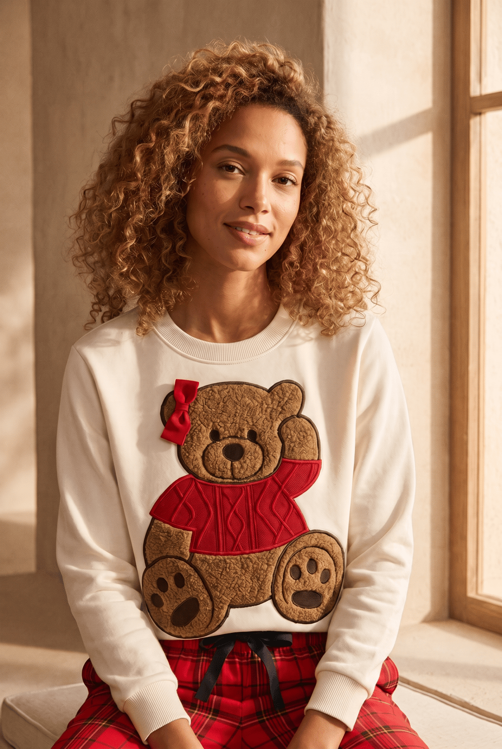 22512W3006 XMASS TEDDY YILBAŞI KADIN SWEATSHIRT Ecru