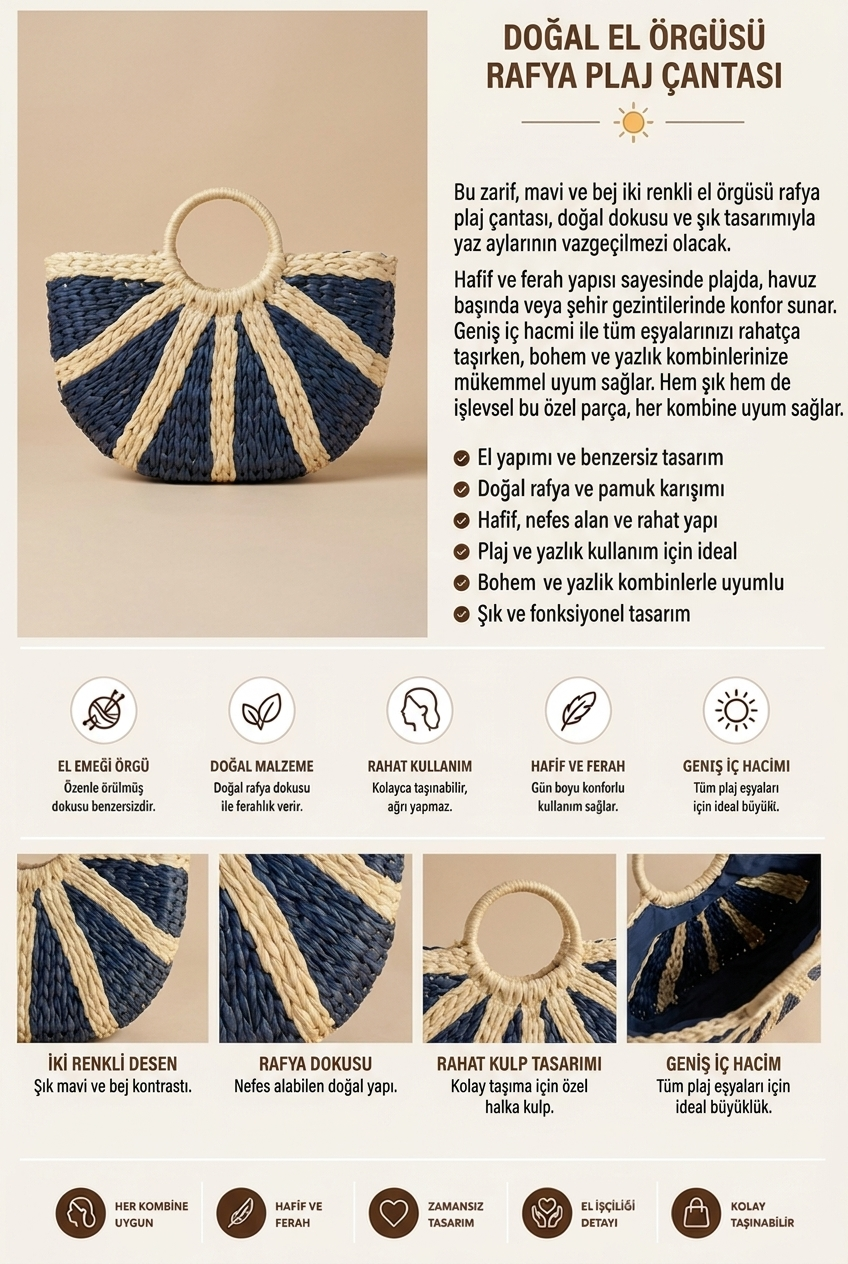 Kadın Yelpaze Hasır Çanta Lacivert