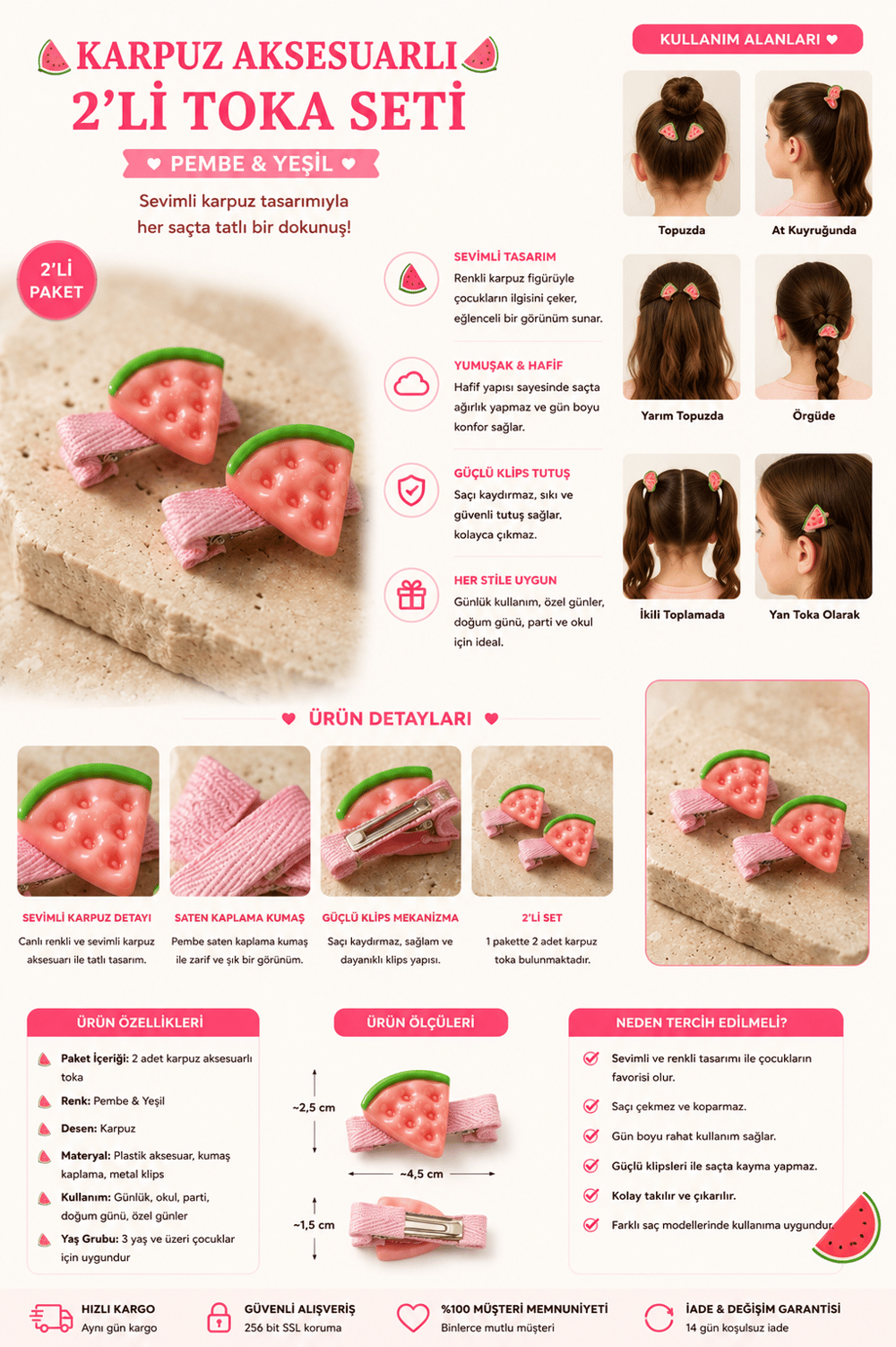 2-Piece Pink Buckle With Watermelon Accessory