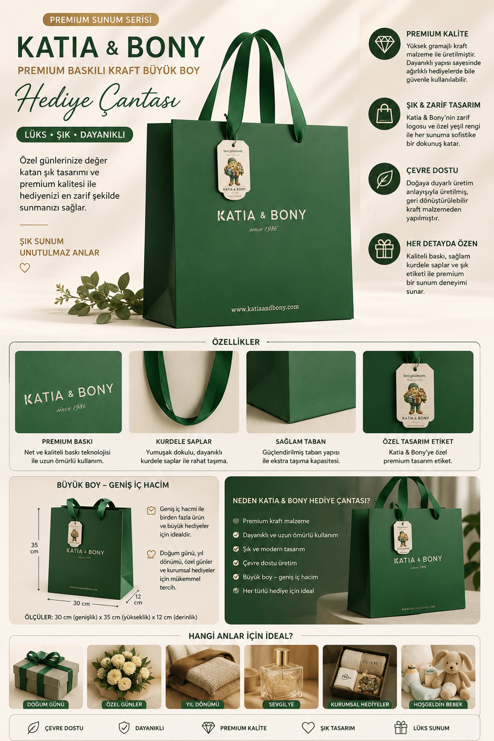 Katia \U0026 Bony Premium Printed Kraft Large Size Gift Bag – Luxury Presentation Series Green