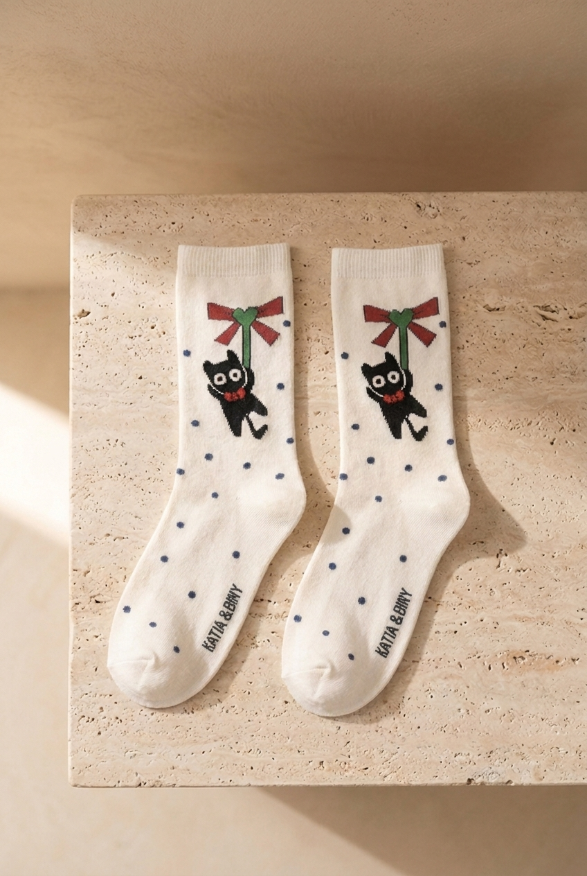 Kedi Desenli Kahverengi Çocuk Soket Çorap