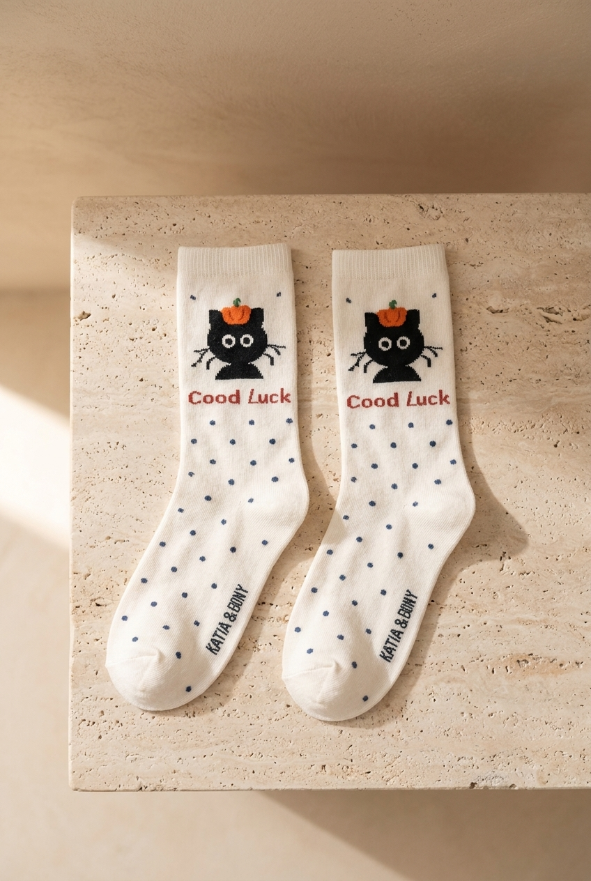 Kedi Desenli Turuncu Çocuk Soket Çorap