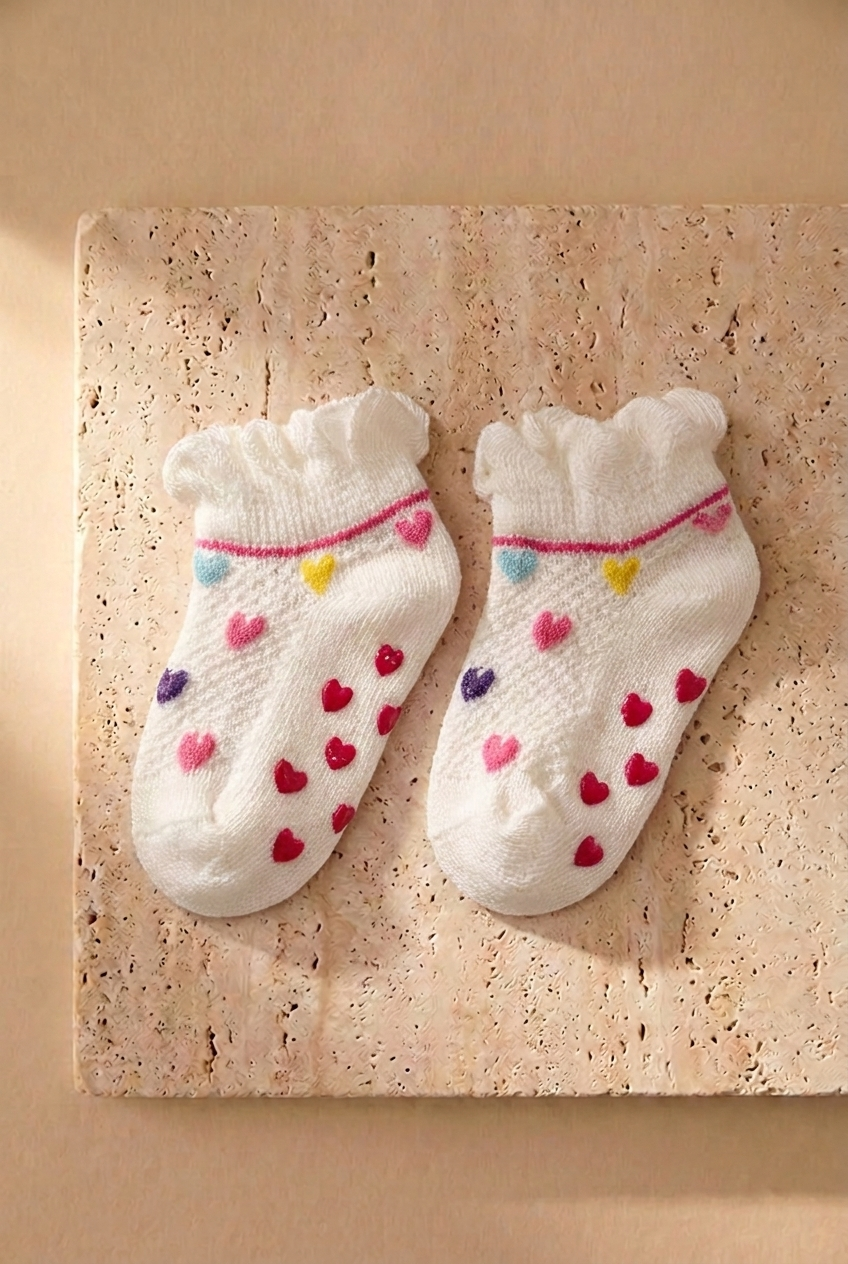 Kız Bebek 2li Renkli Slikon Tabanlı Step Çorap