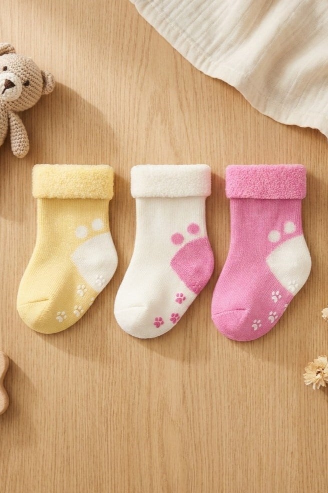 Kız Bebek 3lü Havlu Soket Çorap Pembe-Beyaz-Sarı