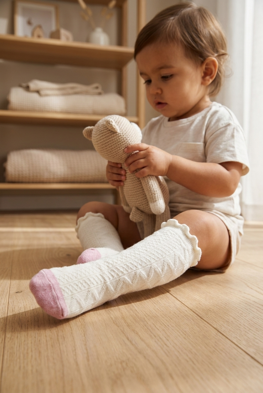 Baby Girl Patterned Knee Socks Ecru