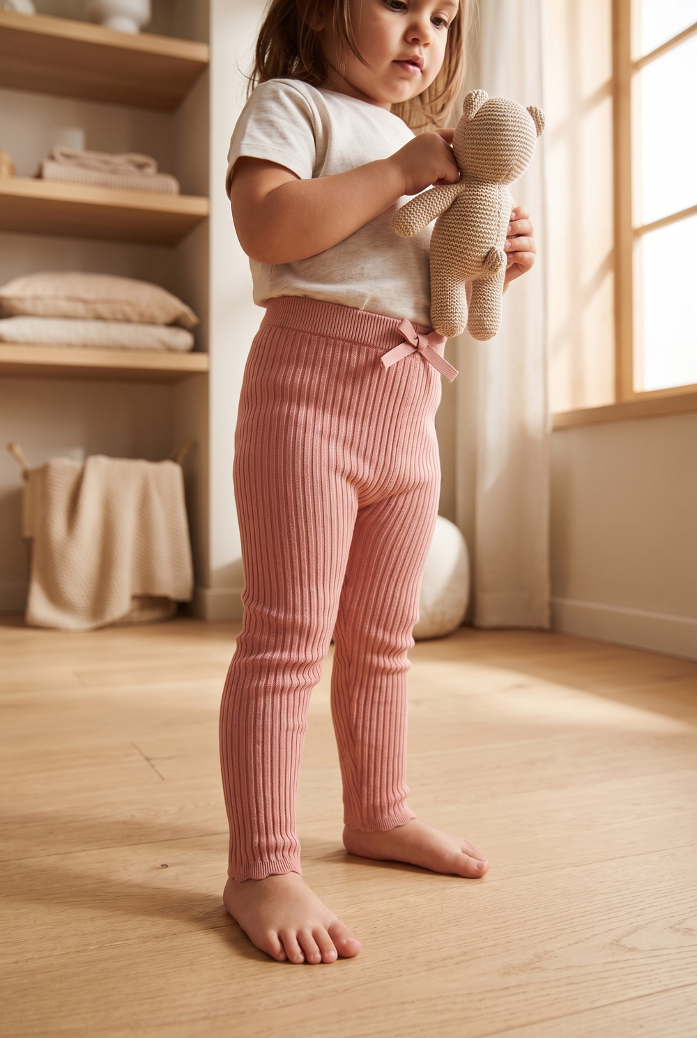 Baby Girl Ribbed Knit Leggings Pink