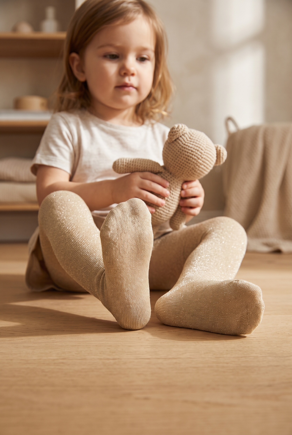 Girls Baby Glitter Tights Ecru