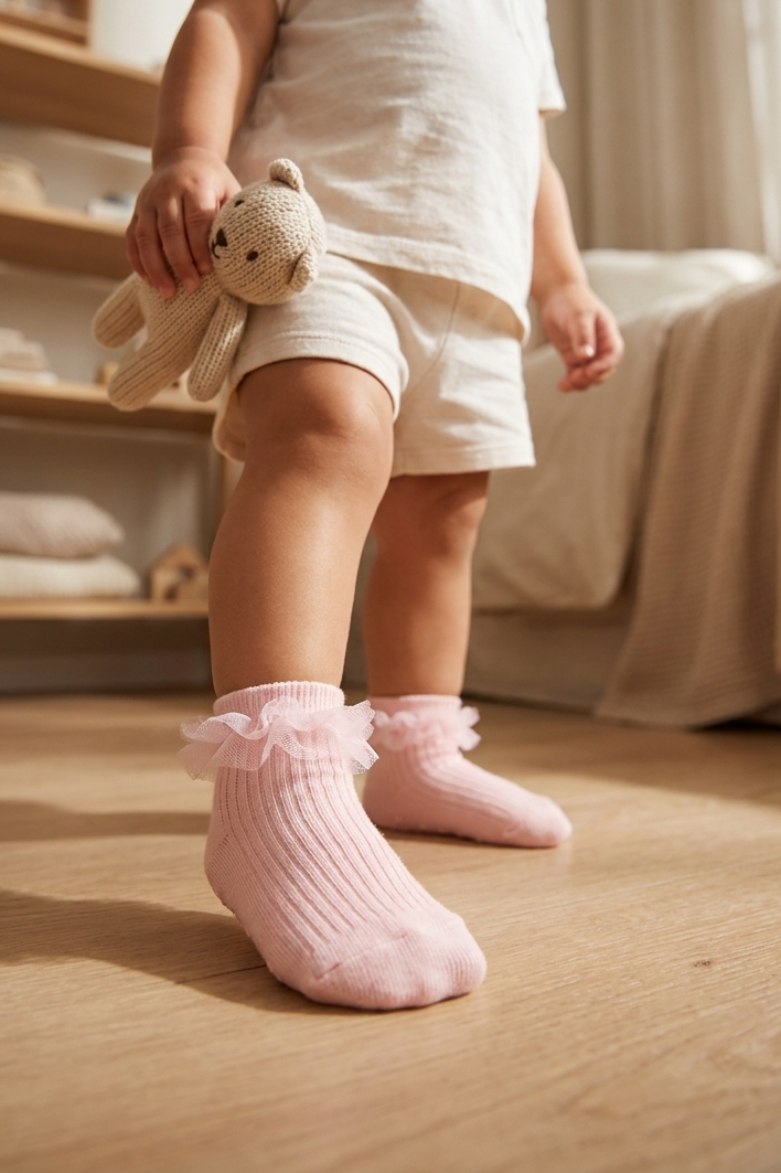 Kız Bebek Tül Aksesuarlı Step Çorap Pembe