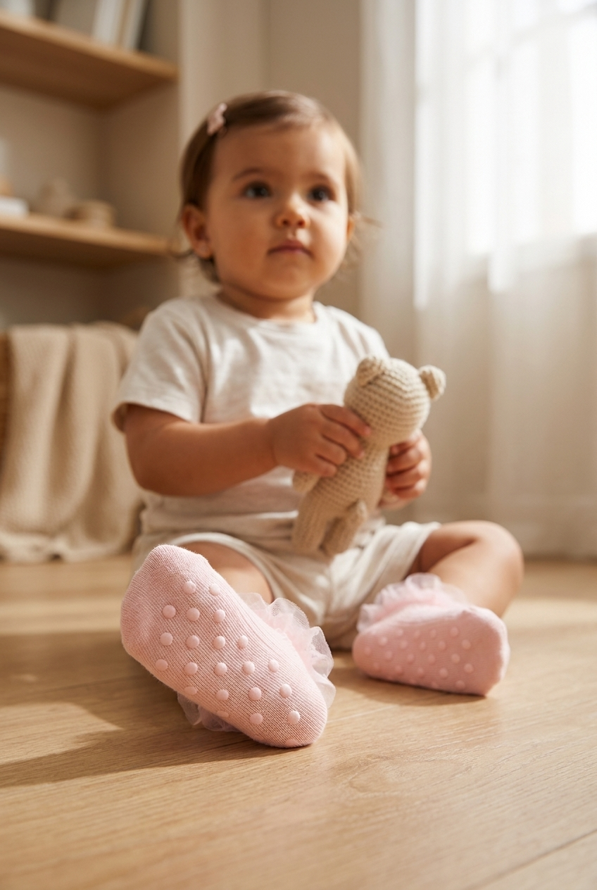 Kız Bebek Tül Aksesuarlı Step Çorap Pembe