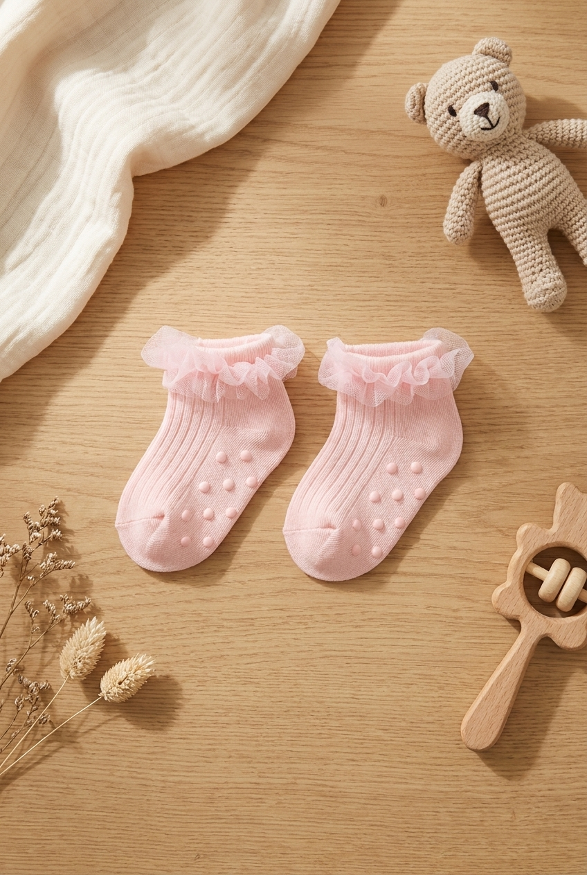 Kız Bebek Tül Aksesuarlı Step Çorap Pembe