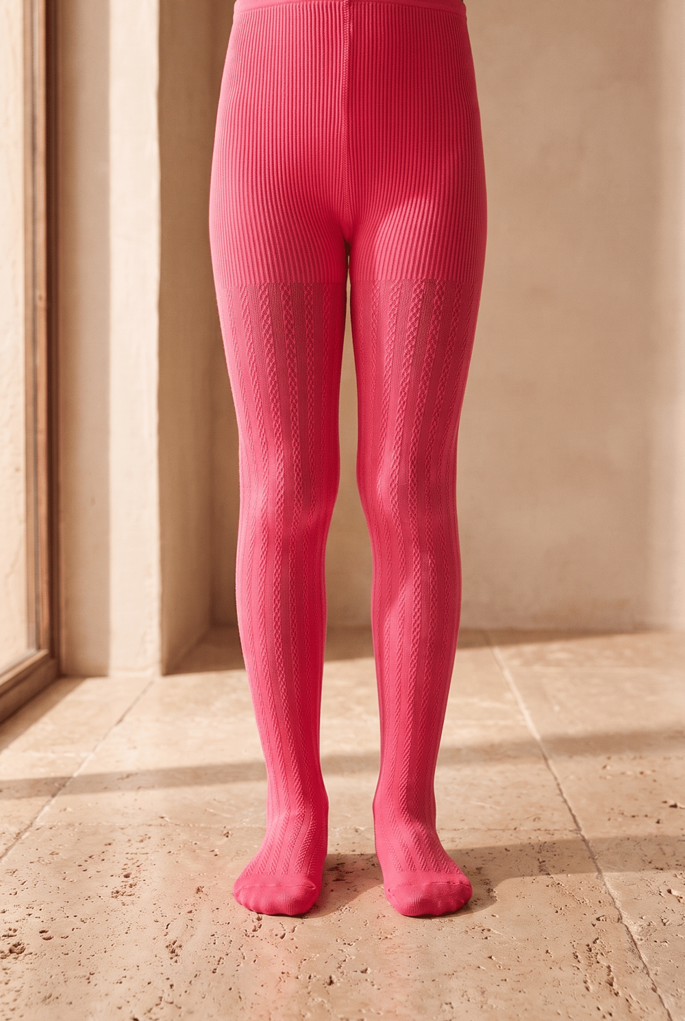 Girls 20 Denier Knitted Pattern Tights Fuchsia
