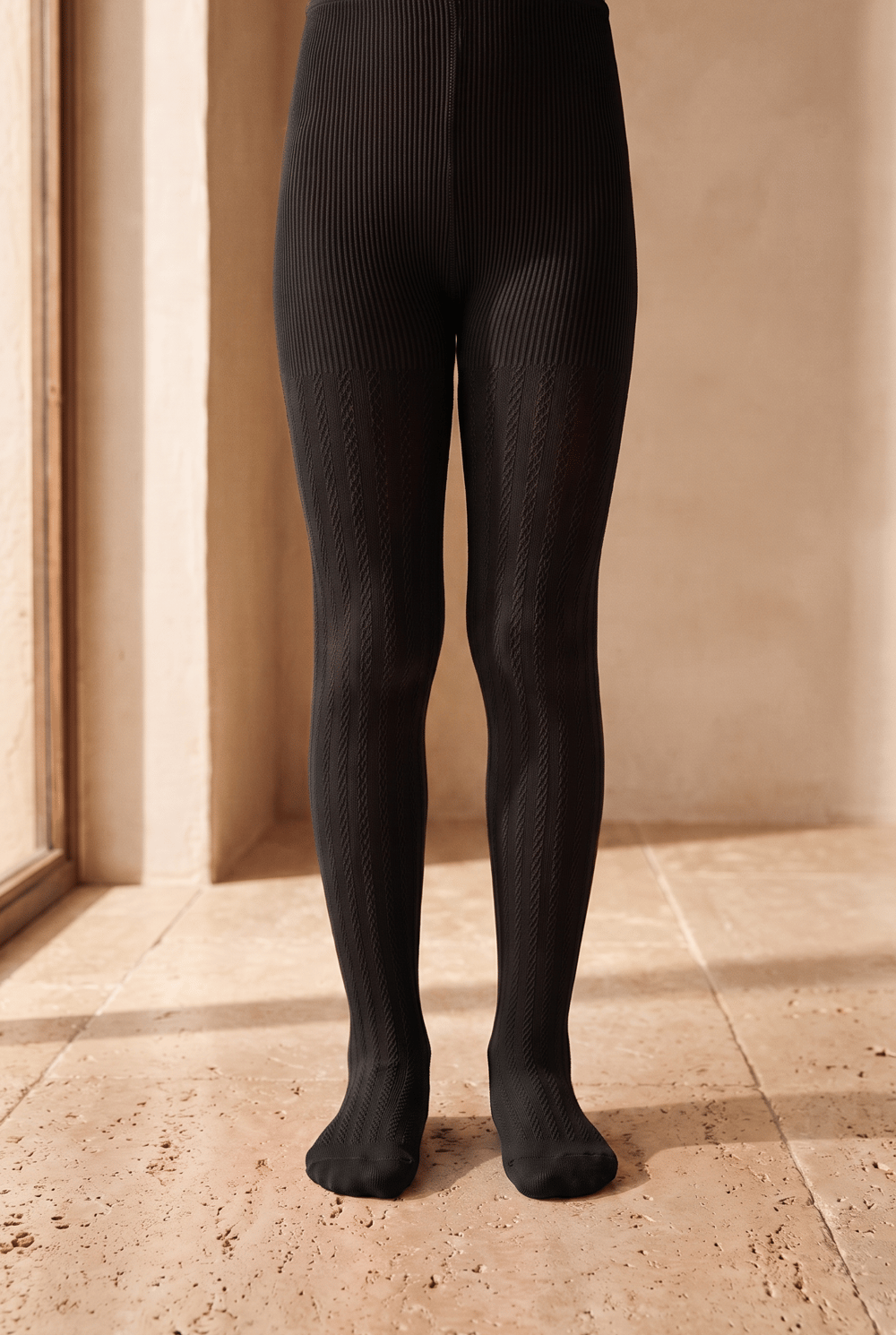 Girls 20 Denier Knitted Patterned Pantyhose Black