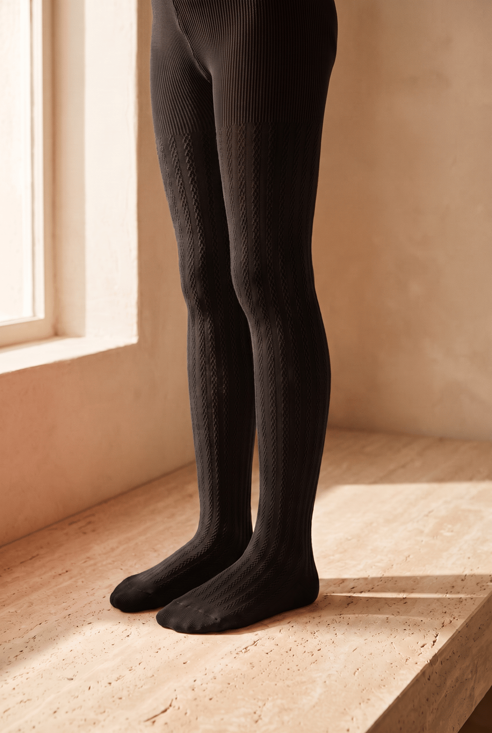 Girls 20 Denier Knitted Patterned Pantyhose Black