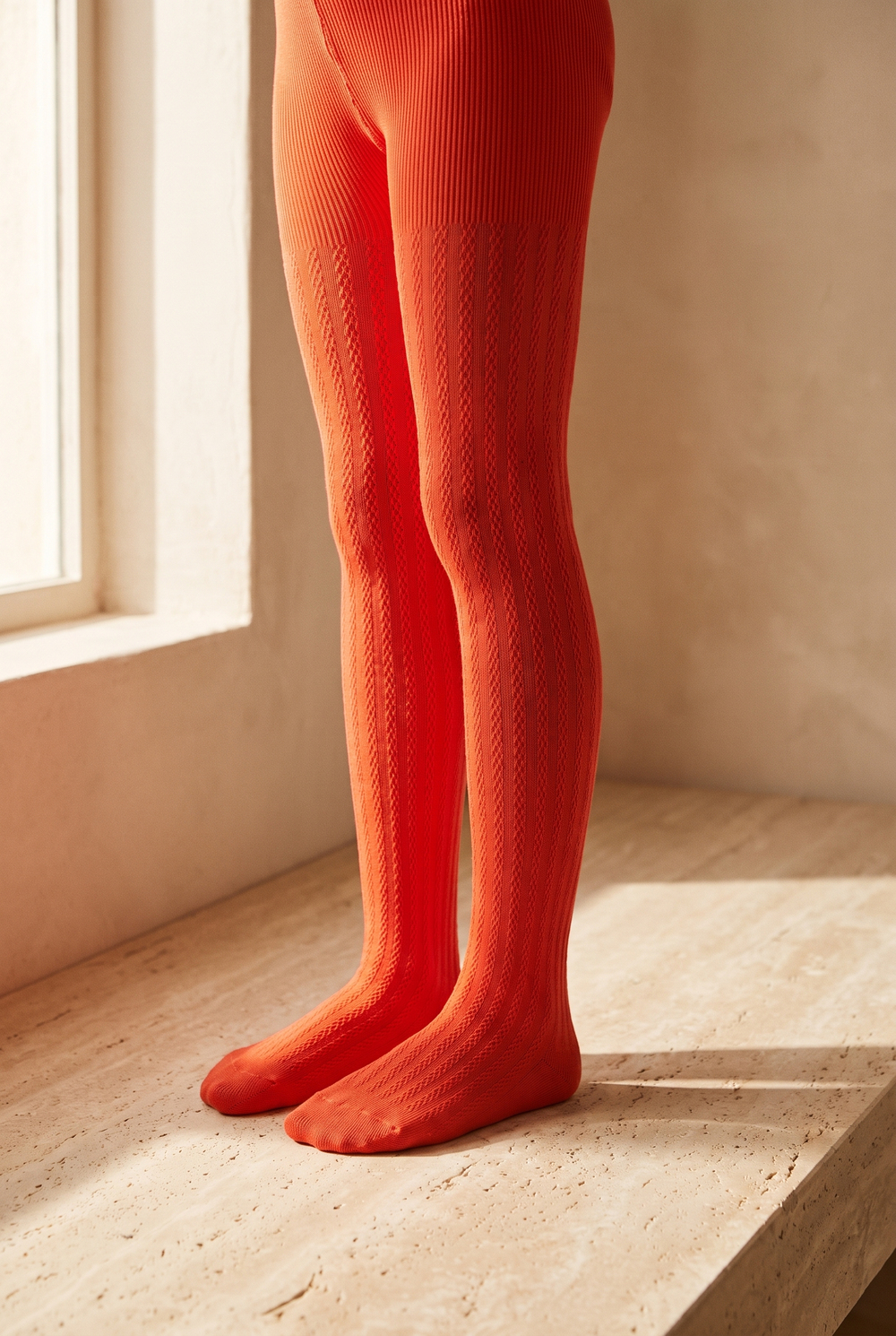 Girls 20 Denier Knitted Patterned Tights Red