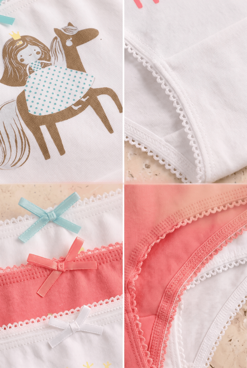 Kız Çocuk 3lü Paket Puantiye Slip Ekru