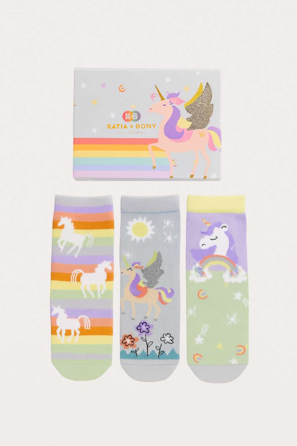 Kız Çocuk Unicorn Desenli 3lü Kutulu Soket Çorap 