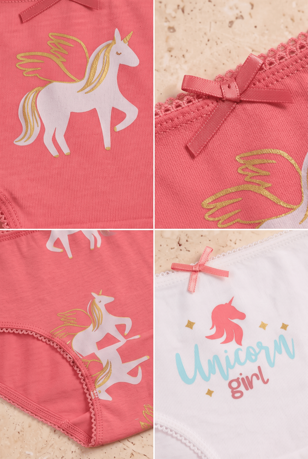 Kız Çocuk 3lü Paket Unicorn Slip Ekru/Pembe