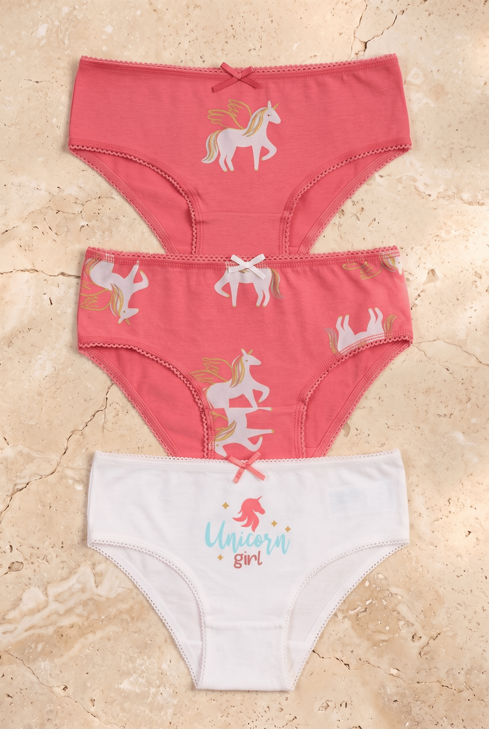 Kız Çocuk 3lü Paket Unicorn Slip Ekru/Pembe
