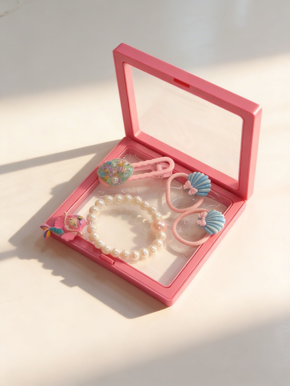 Kız Çocuk 4lü Deniz Kızı Plastik Kutulu Toka Seti Pembe 