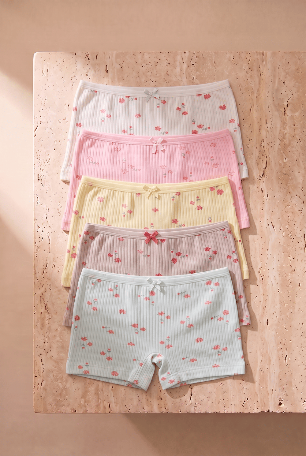 Kız Çocuk 5 li Paket Çiçek Desenli Boxer Çok Renkli