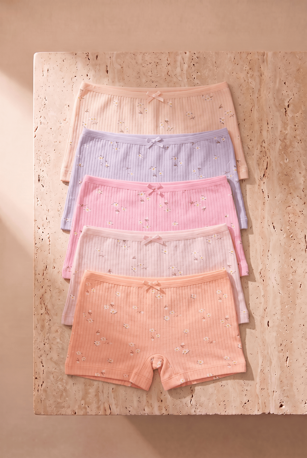 Girls 5-Pack Bow-Decorated Ribbed Boxer Multi-Color