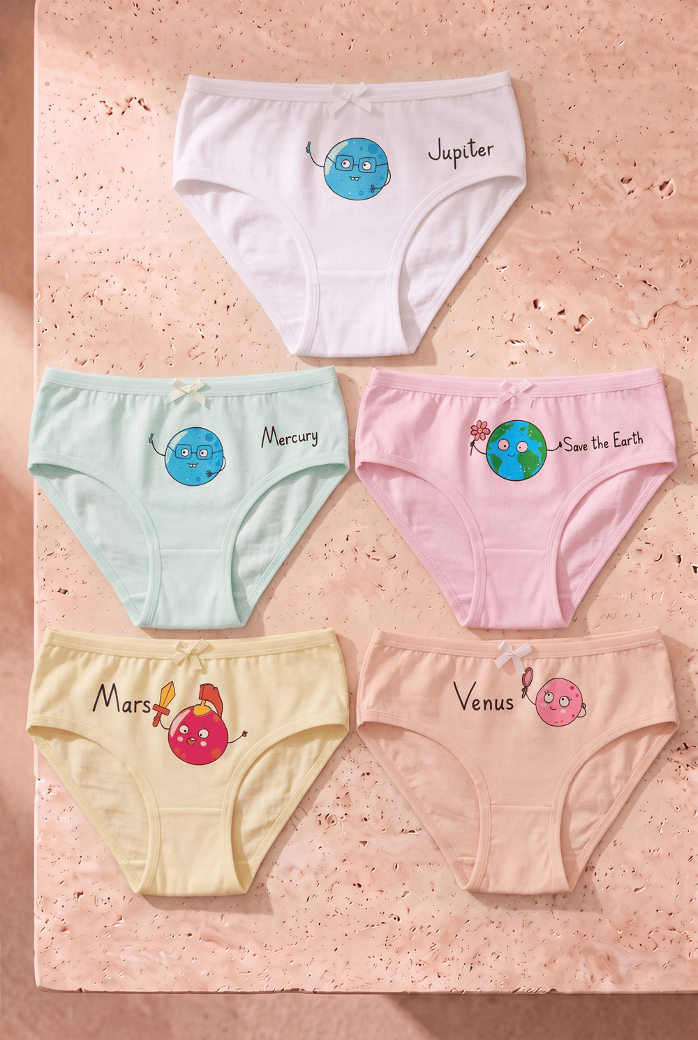 Kız Çocuk 5 li Paket Renkli Slip Külot Sevimli Gezegenler Çok Renkli