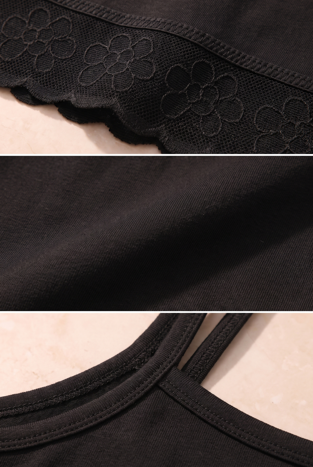 Girls 5-Piece Lace Detail Basic Thin Strapped Camisole Black