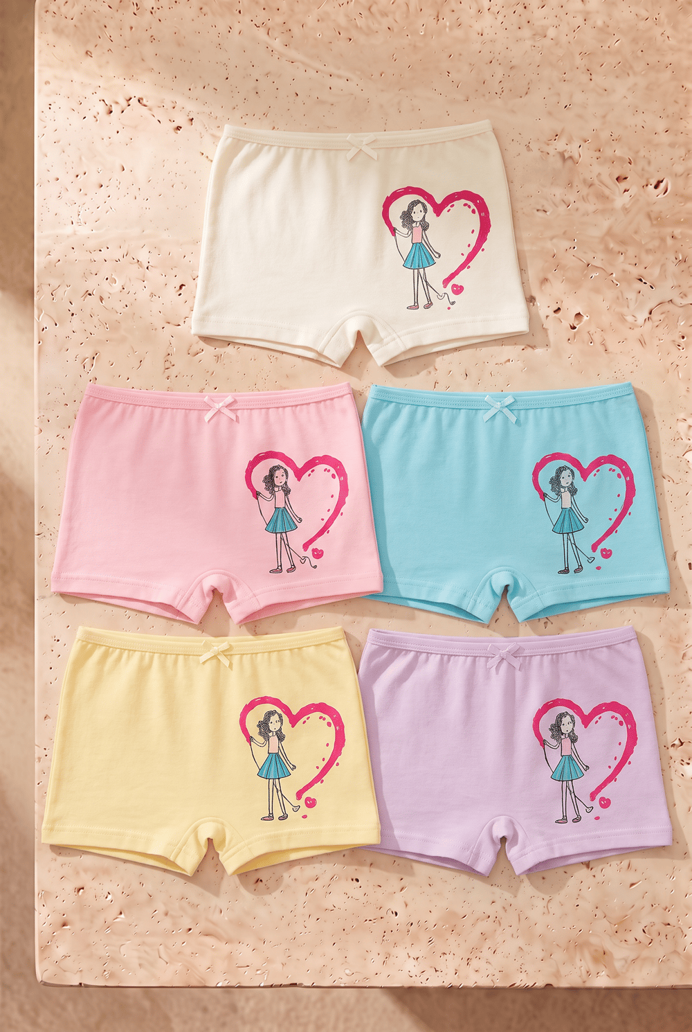 Girls 5-Piece Heart Boxer Set Multicolored