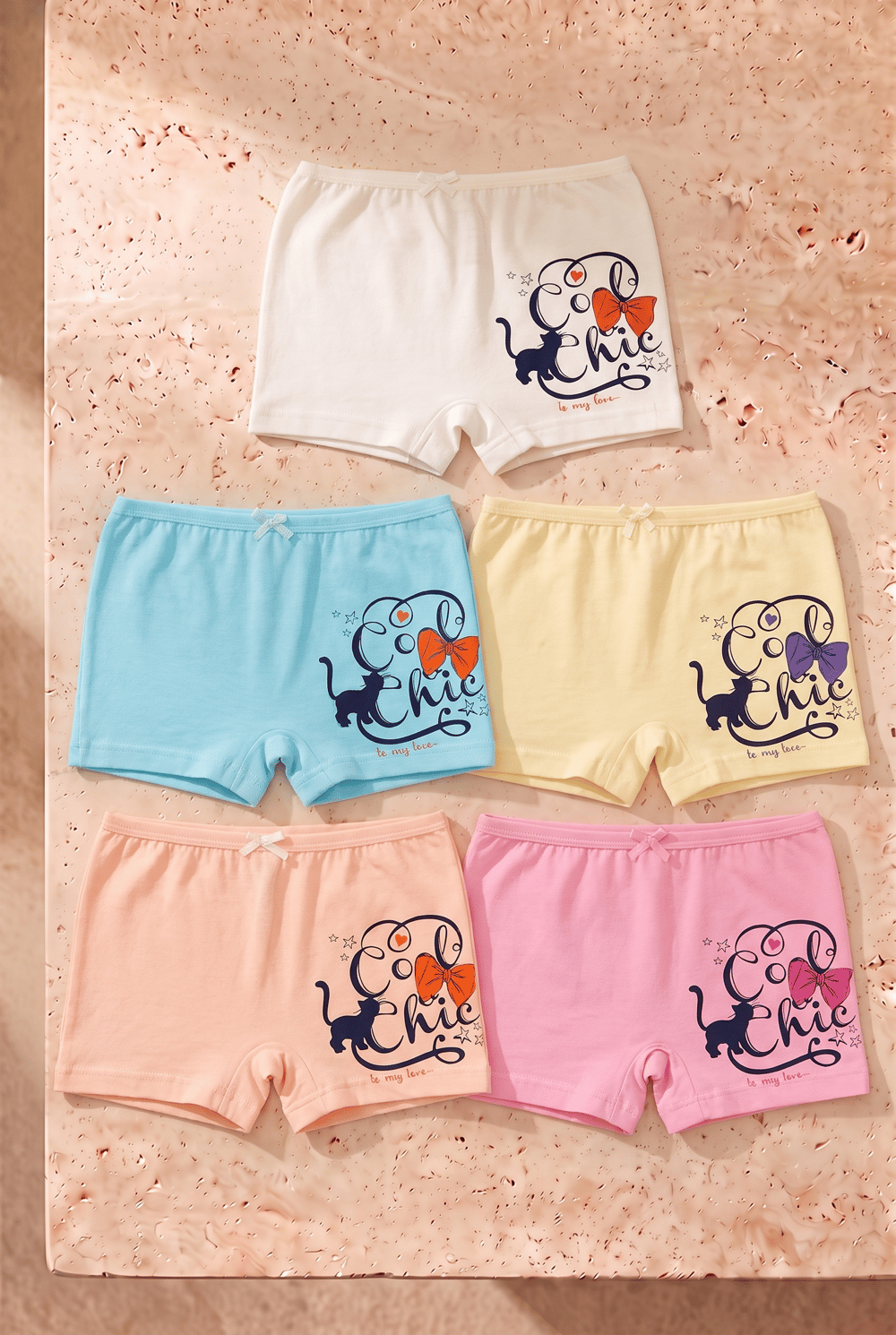Kız Çocuk 5li Paket Kedi Desenli Boxer