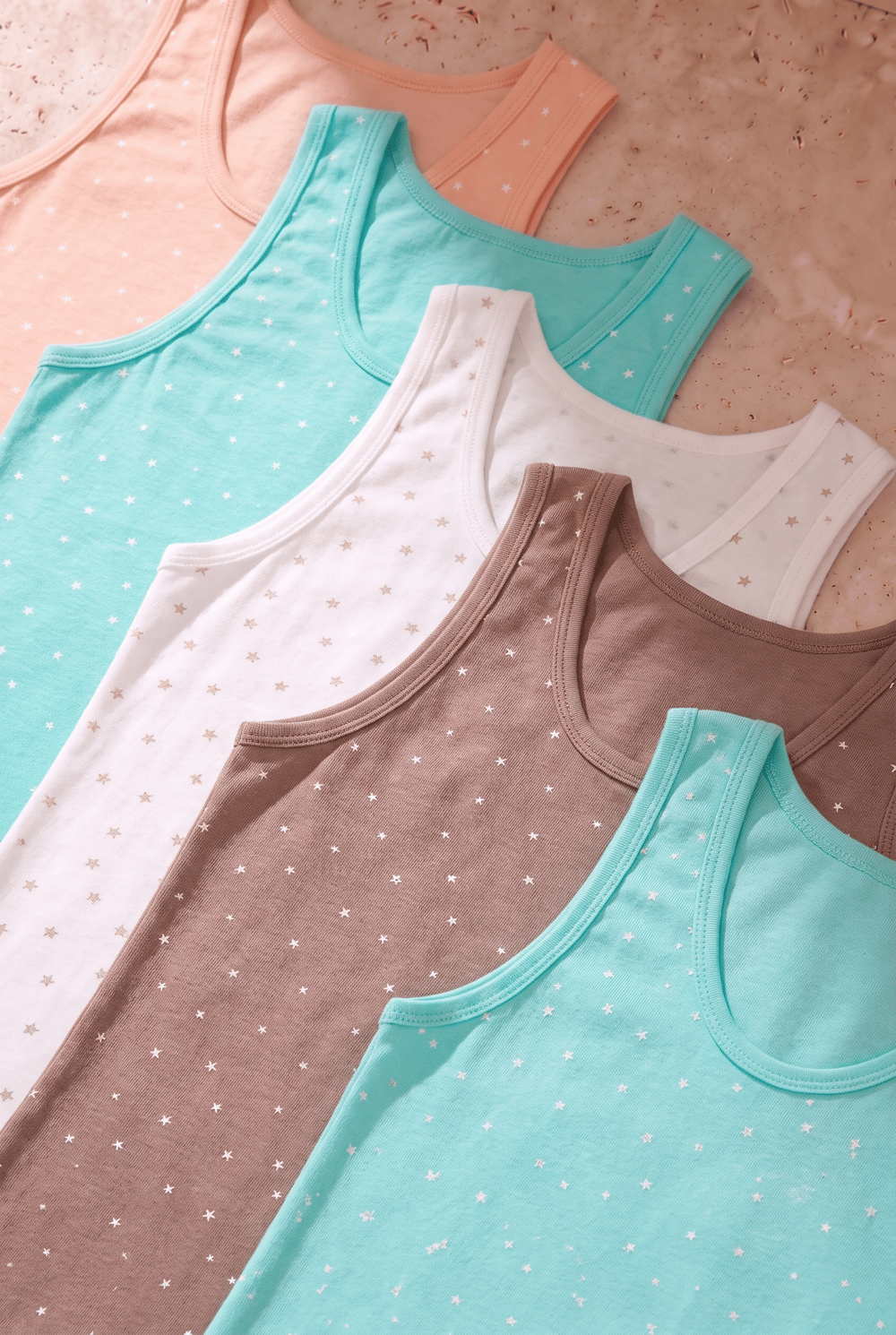 Girls 5-Pack Star Patterned Multicolored Thick-Strapped Tank Tops