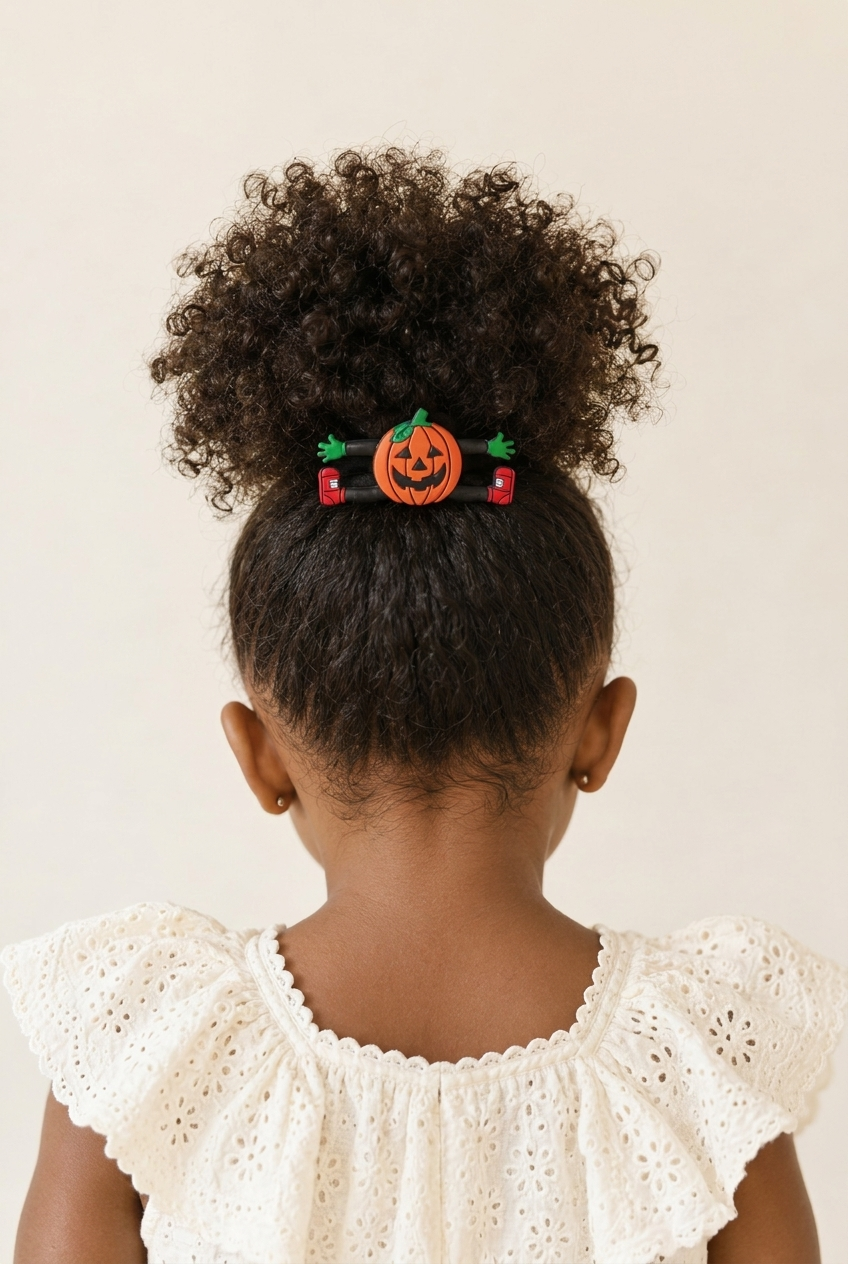 Kız Çocuk Balkabağı Figürlü Lastikli Halloween Tokası Turuncu