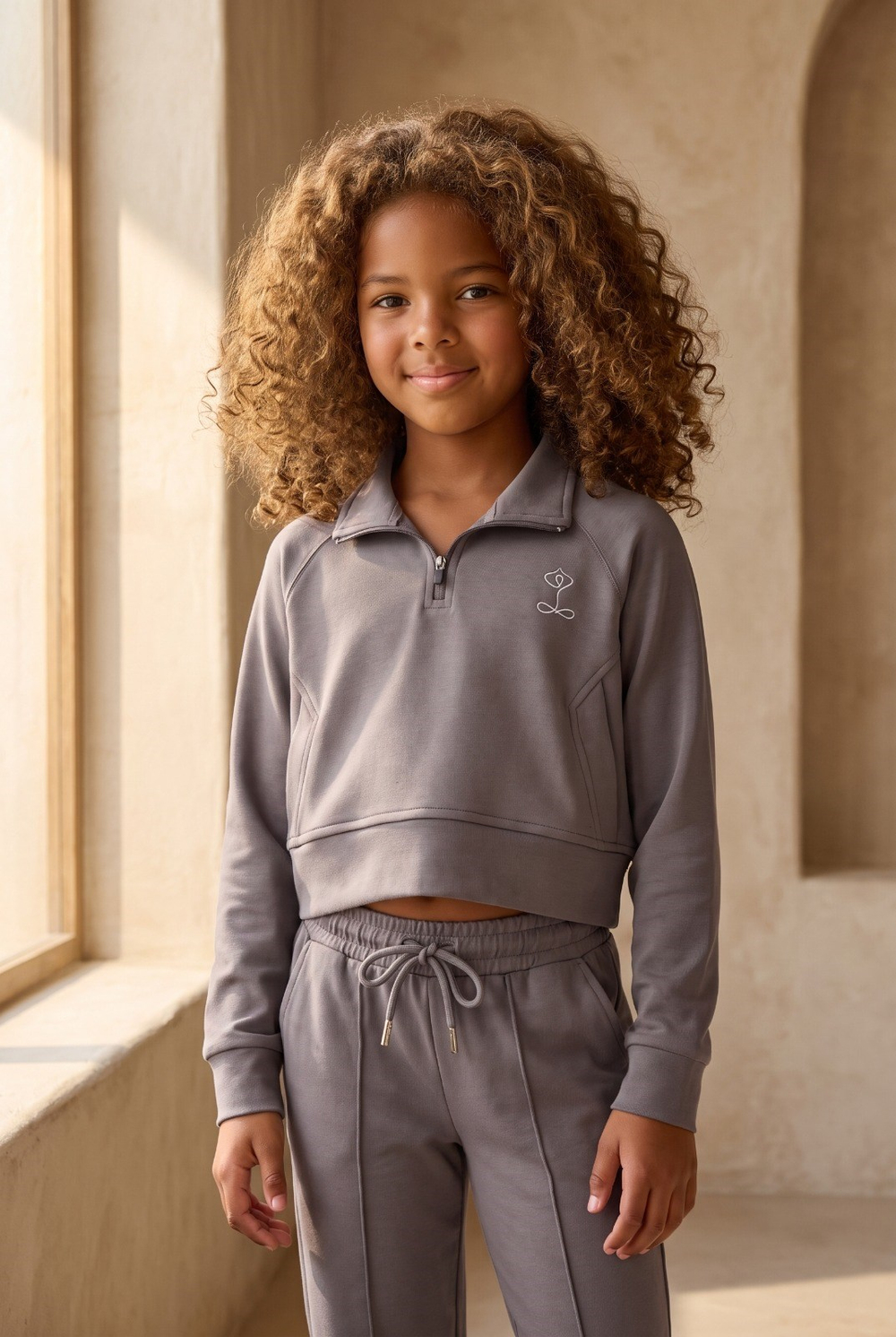 Kız Çocuk Basic Fluffy Crop Top Koyu Gri