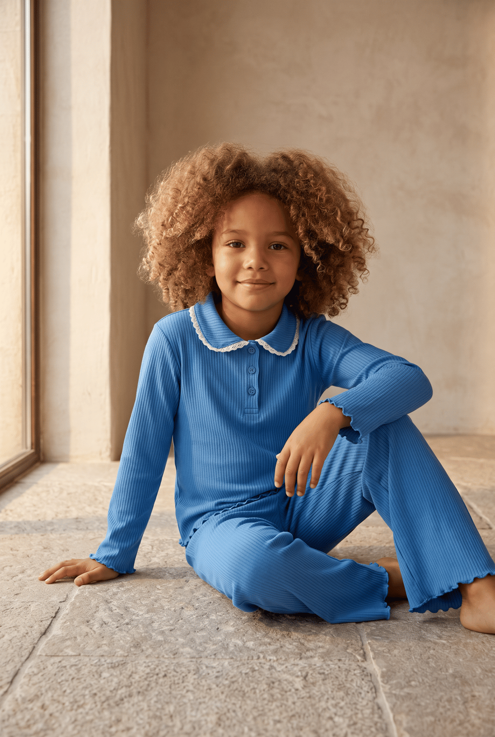 Kız Çocuk Blue Harmony Fitilli Pijama Takımı Mavi