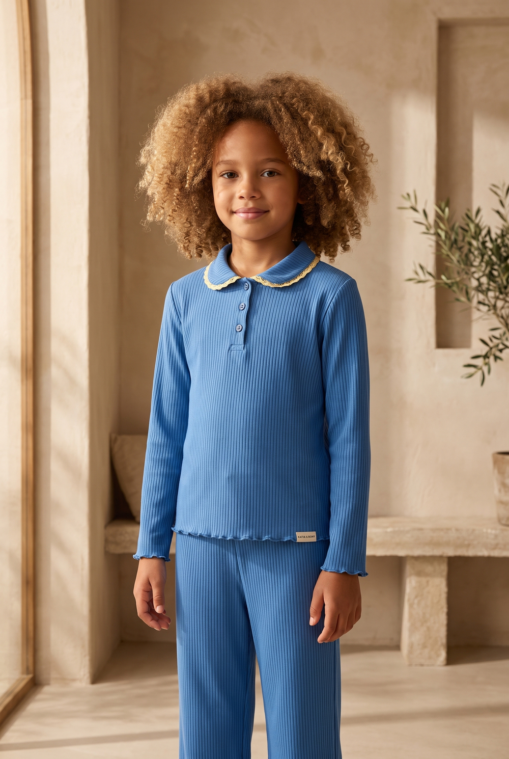 Kız Çocuk Blue Harmony Fitilli Pijama Takımı Mavi