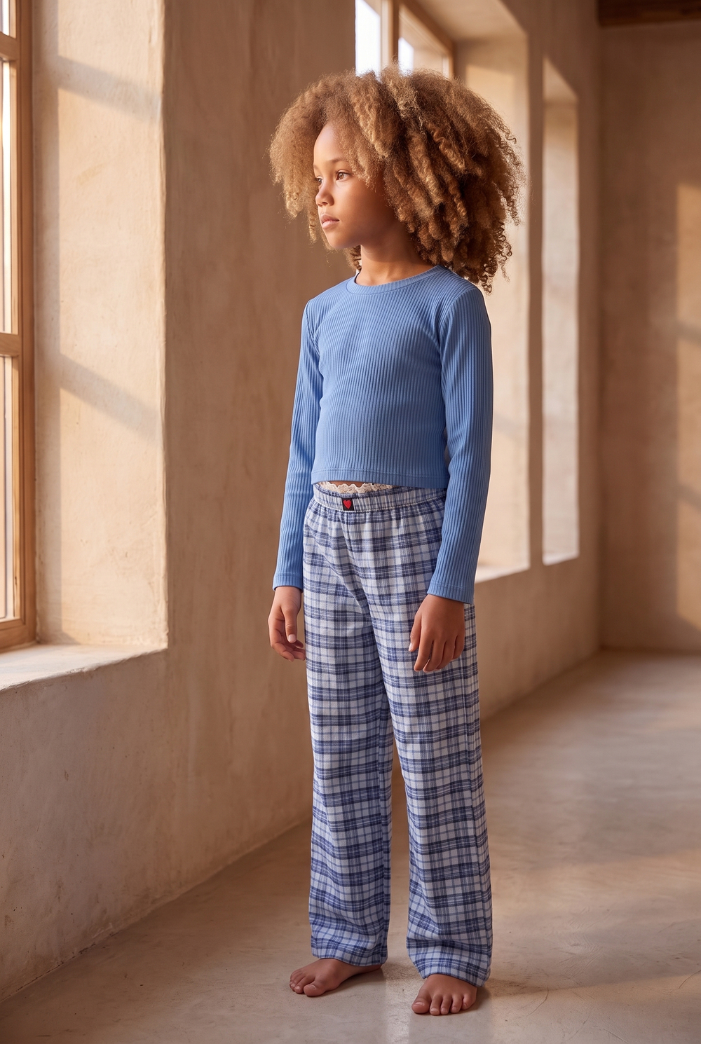 Kız Çocuk Blue Harmony Mavi Ekoseli Pijama Takımı
