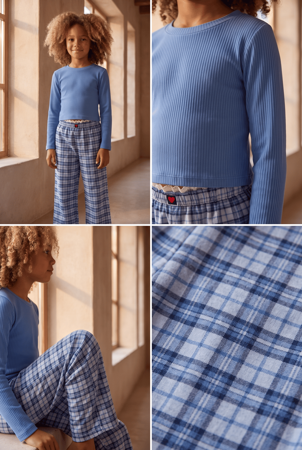 Kız Çocuk Blue Harmony Mavi Ekoseli Pijama Takımı