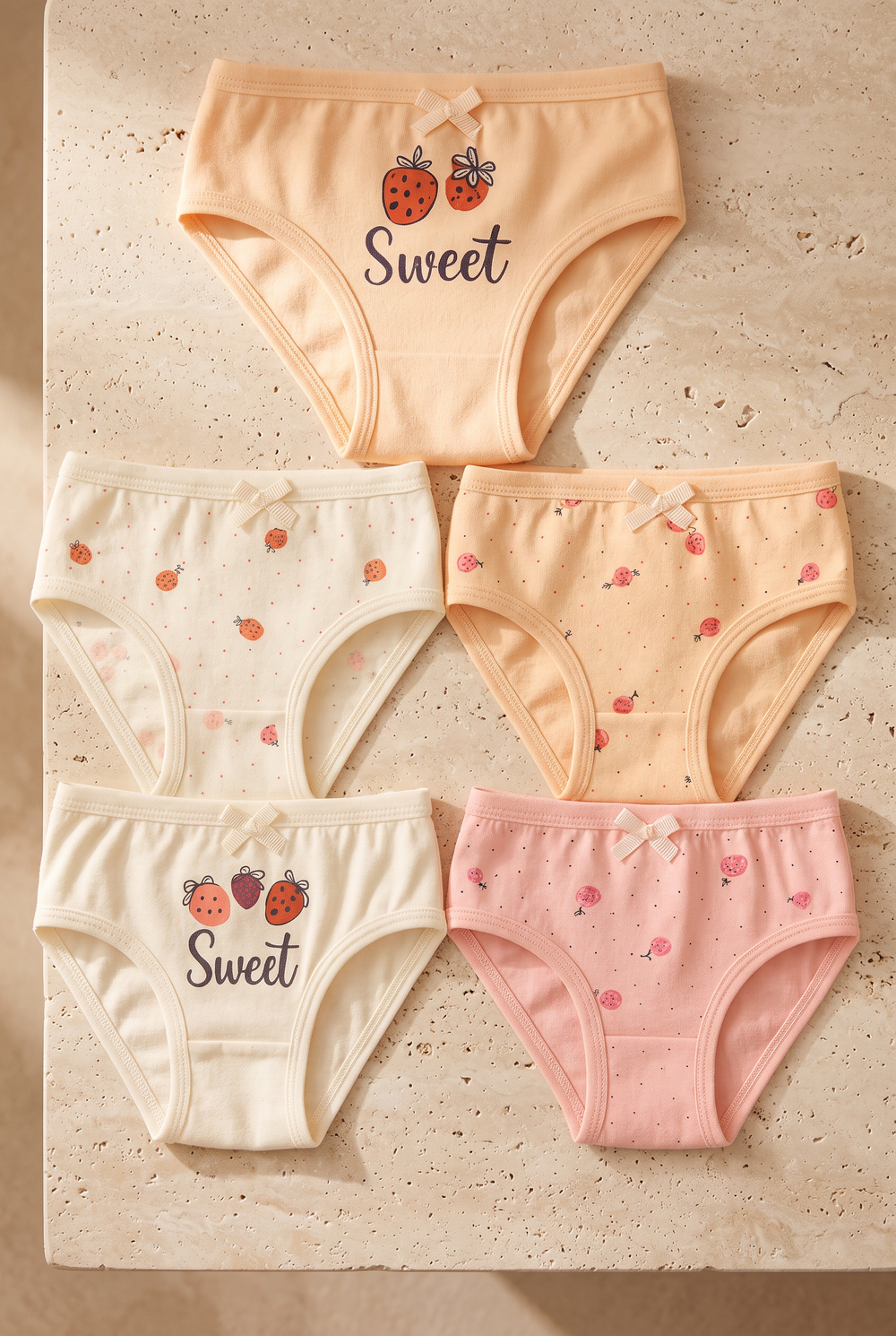 Kız Çocuk Çilek Baskılı 5li Slip Külot
