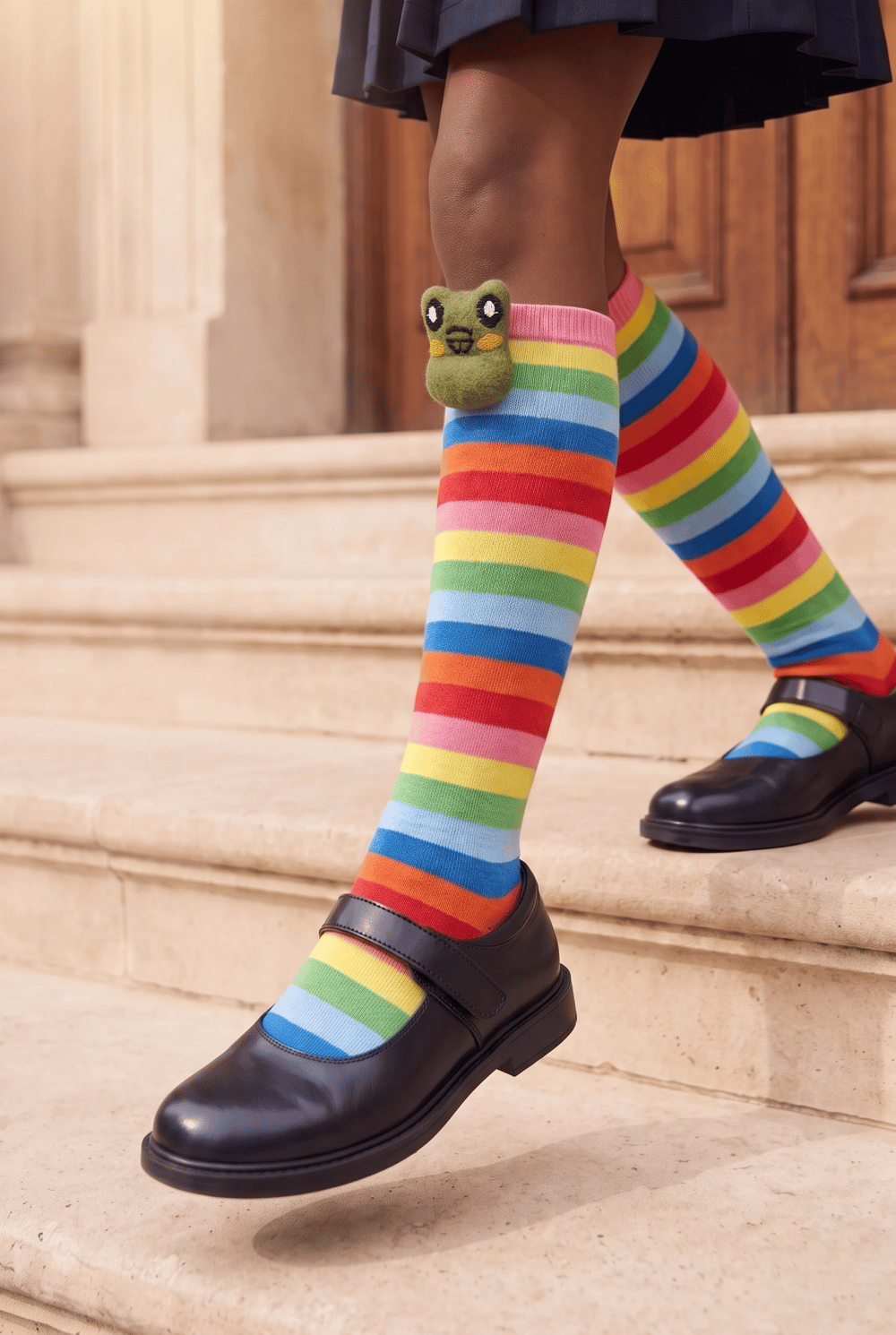 Colored Frog Girls Knee Socks Patterned