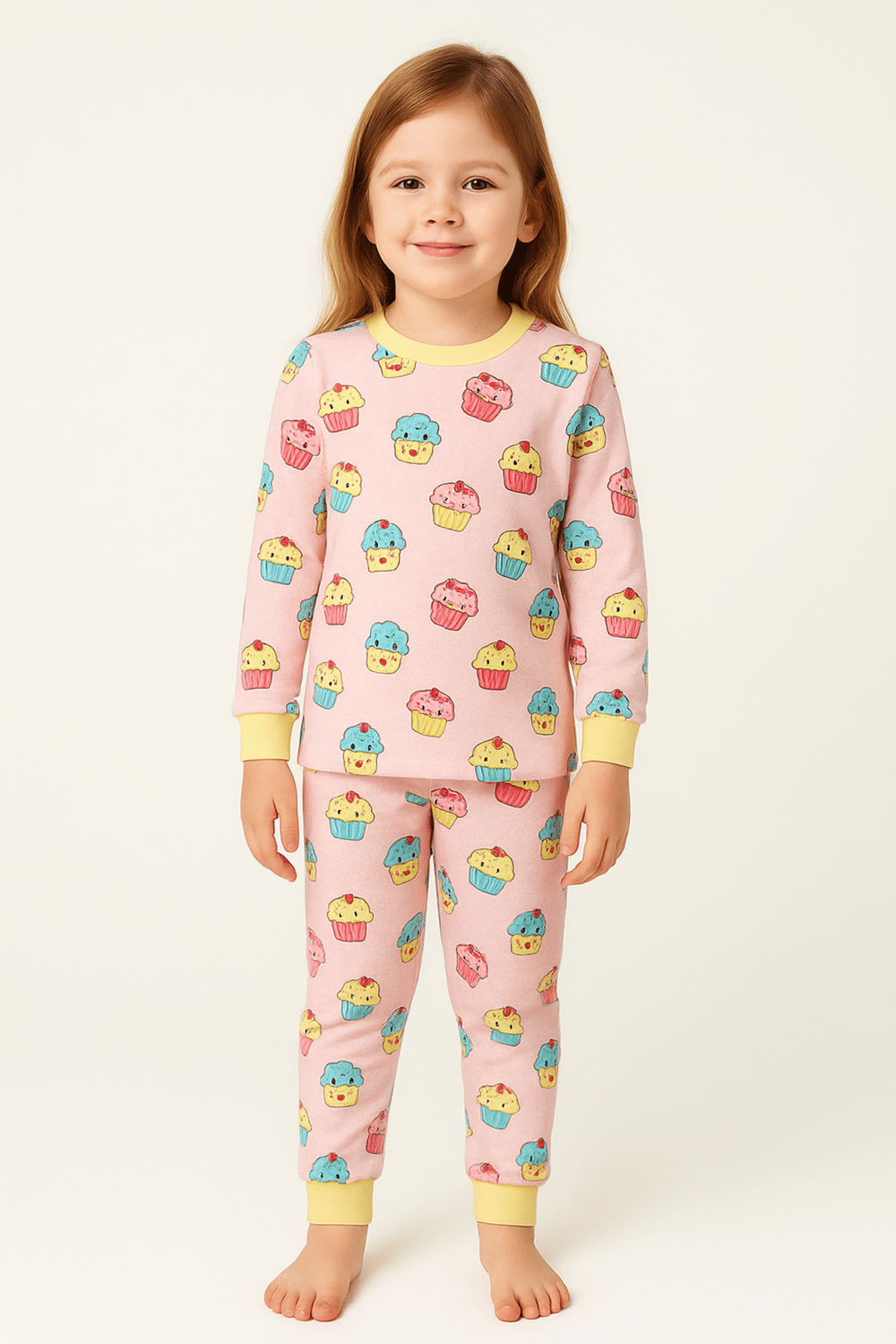 Kız Çocuk Cup Cake Baskılı Pijama Takımı