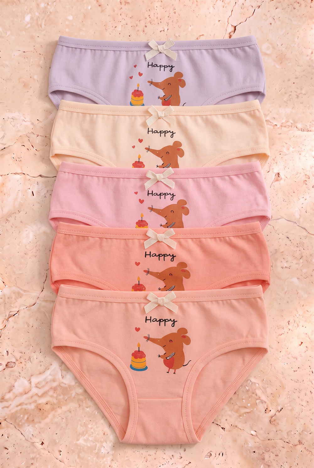 Kız Çocuk Fil Baskılı 5li Slip Külot