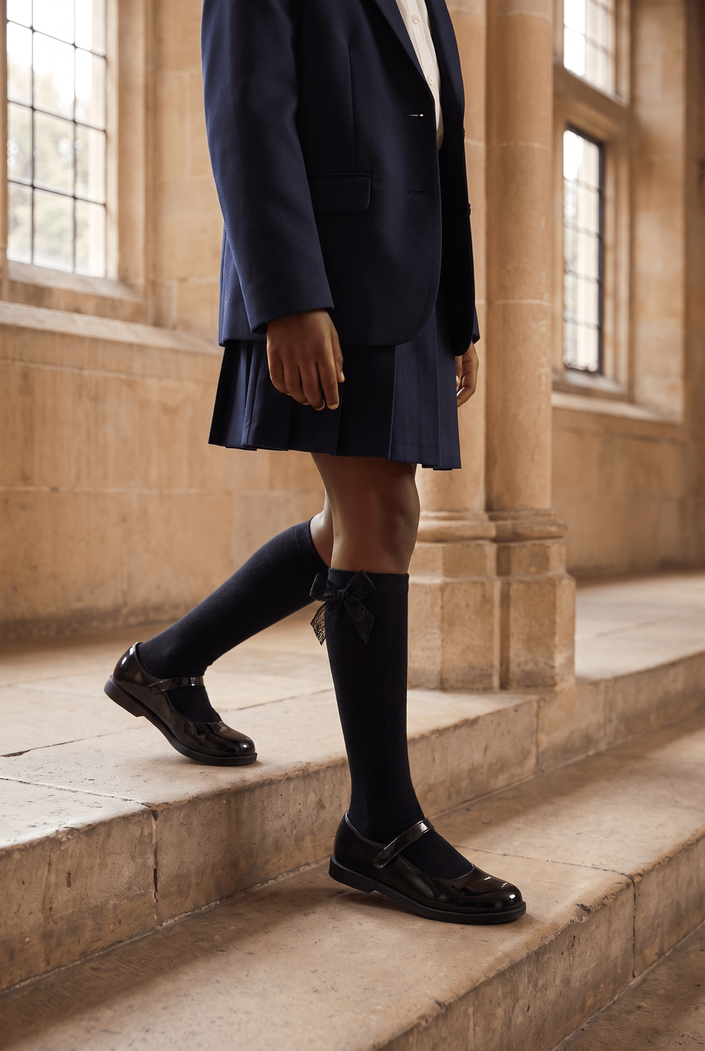 Girls Knee-High Socks with Bow Accessory Black