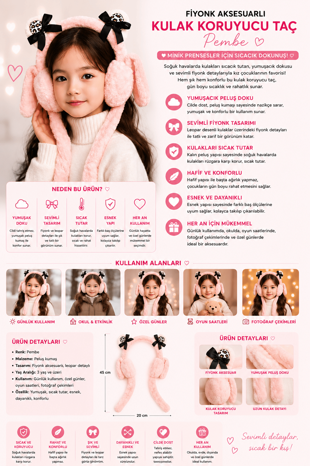 Girls Ear Protector Crown With Bow Accessory Pink